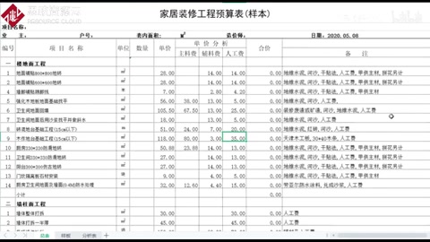 室內<em>裝飾</em><em>工程</em>預算表(樣本)Excel
