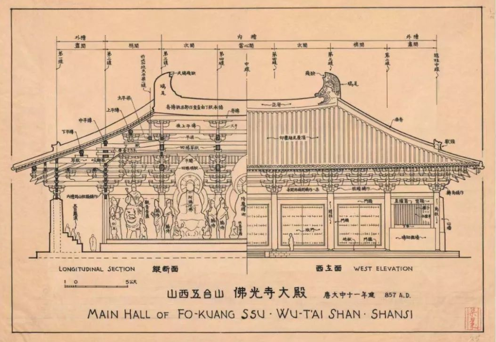 山西五臺山<em>佛光寺</em><em>大殿</em>——梁思成（繪）